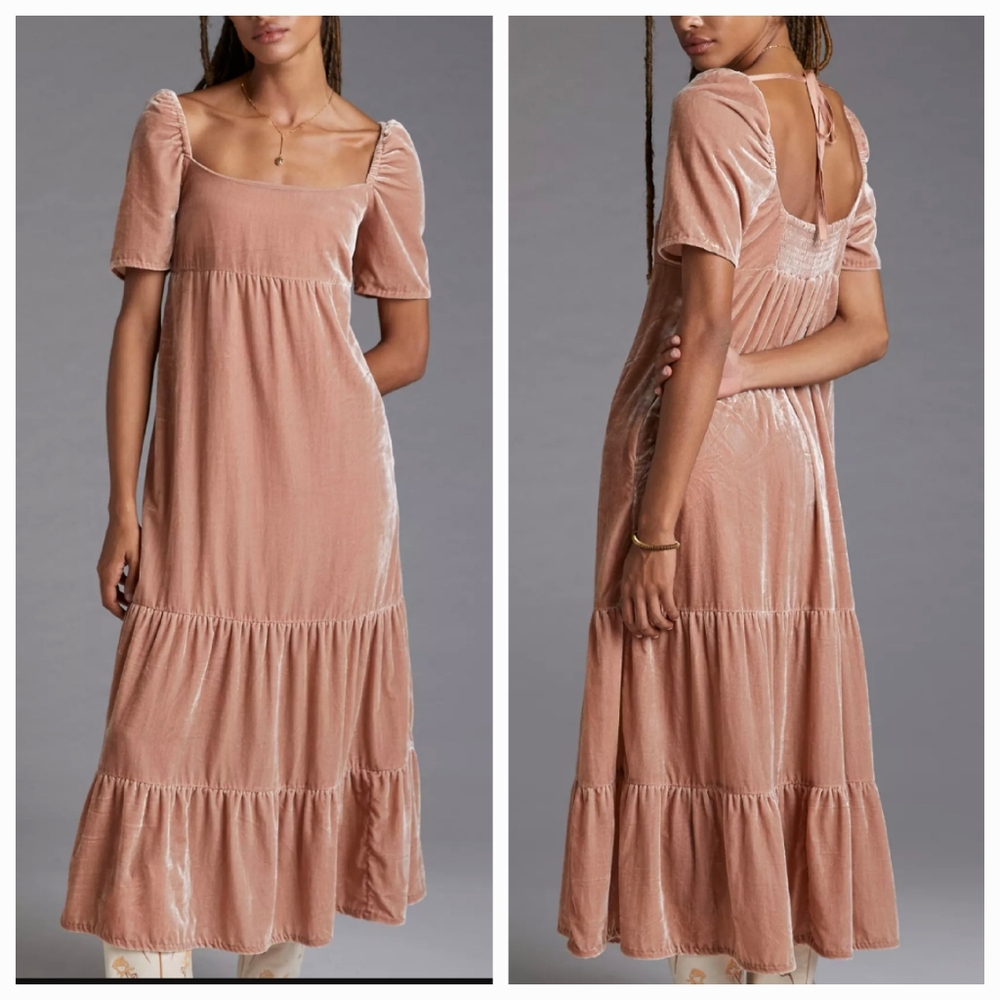 Anthropologie Velvet Empire Waist Midi Dress Size 8